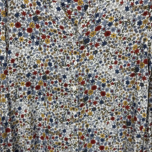 Jane and Delancey Floral Shirt Womens Large Button Up Roll Tab V Neck Rayon Top - Picture 10 of 10
